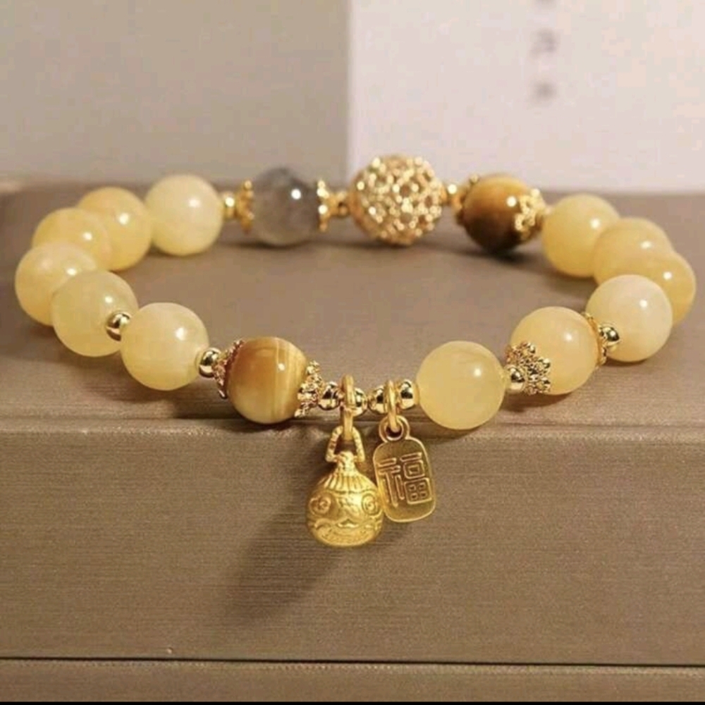 Citrine and Tiger's Eye Crystal Stone Bracelet Bohemian Jewelry